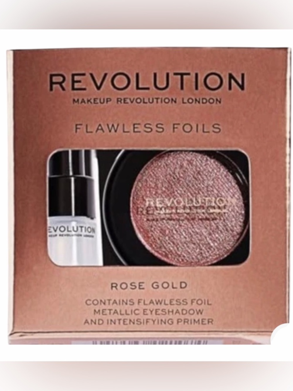 NIB Revolution London Flawless Foils Rose Gold Eye Shadow & Primer .07fl.oz/ 2ml
